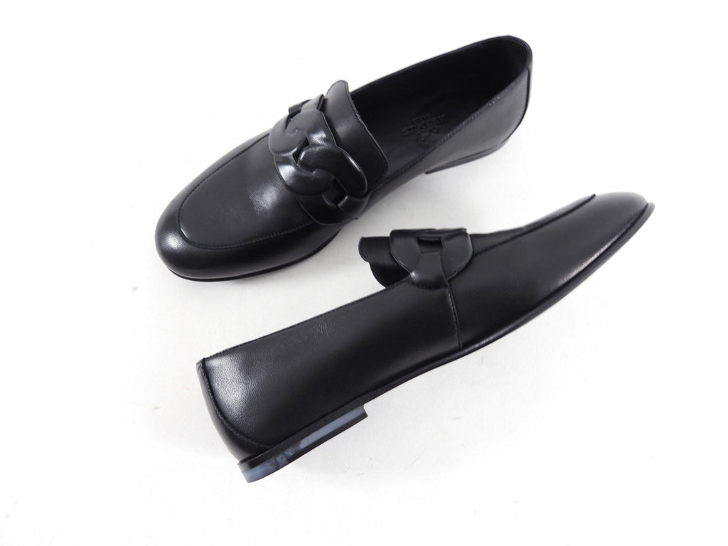 Hermes Black Lambskin Leather Loafer with Padded Chain - 37