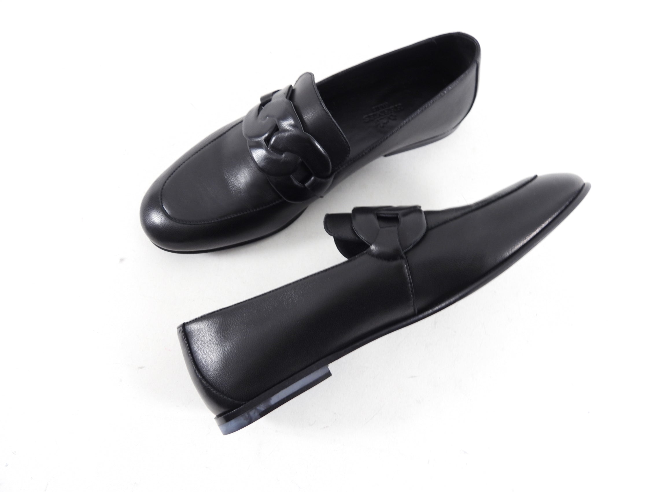 Hermes Black Lambskin Leather Loafer with Padded Chain - 37