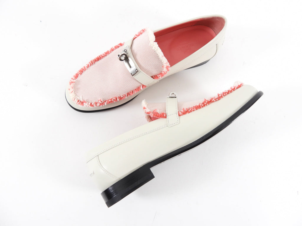 Hermes Ivory and Pink Destin Loafer - 37