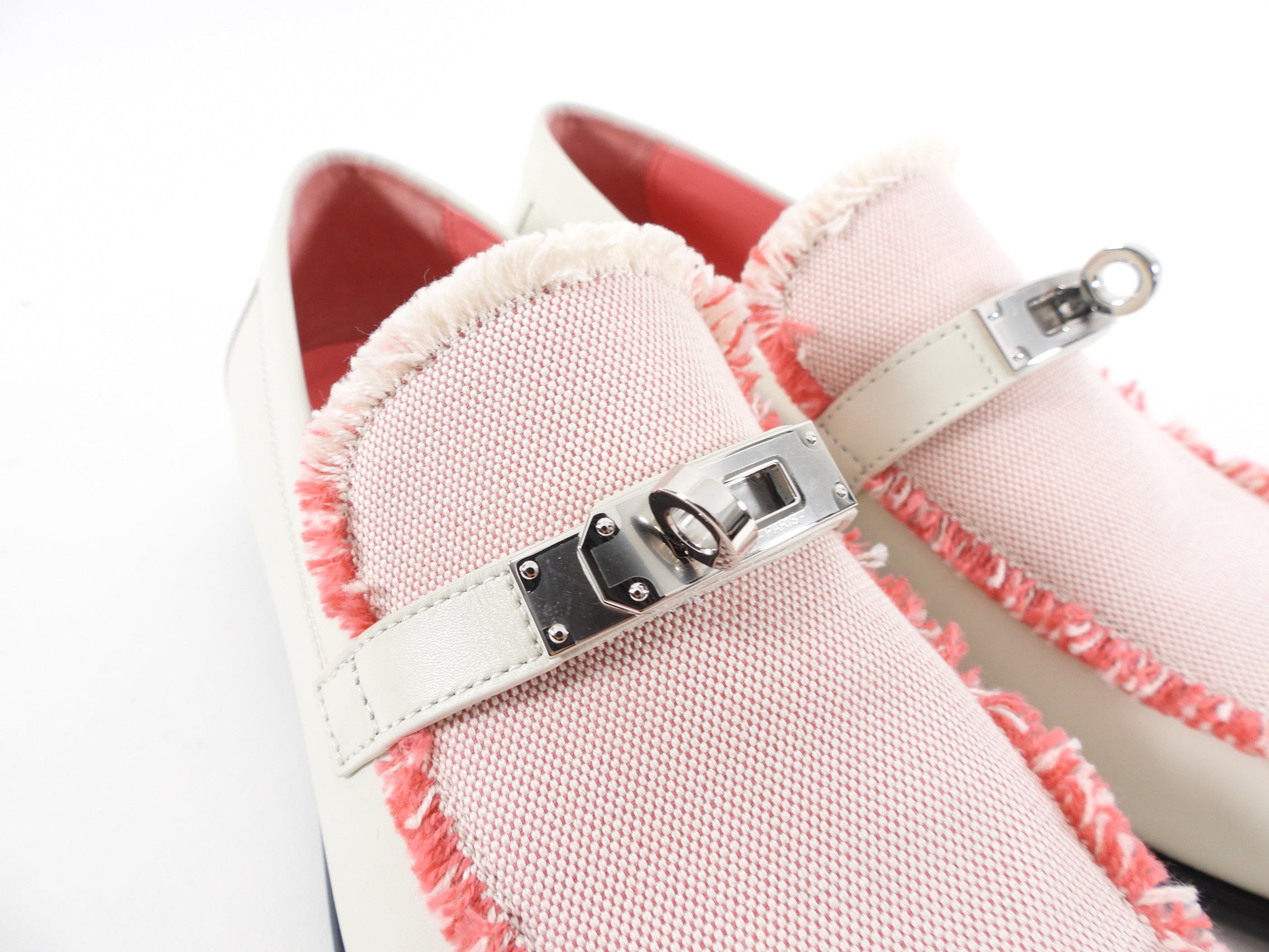 Hermes Ivory and Pink Destin Loafer - 37