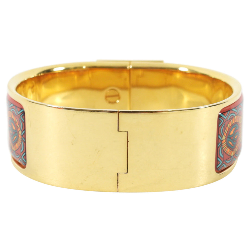 Hermes Vintage Red and Gold Printed Horse Hinge Loquet Bracelet