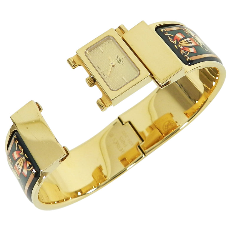 Hermes Vintage Green Enamel and 18k Gold Plated Loquet Watch