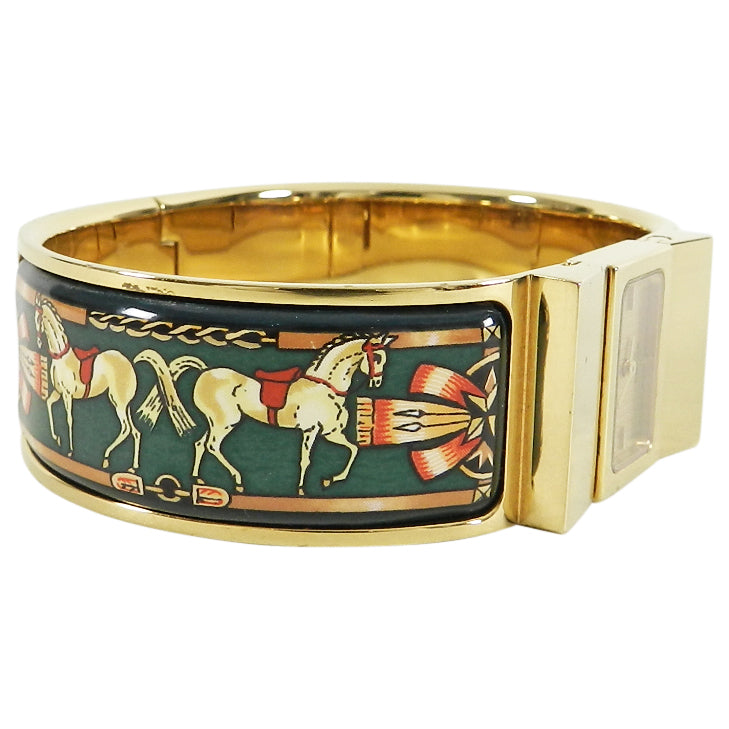 Hermes Vintage Green Enamel and 18k Gold Plated Loquet Watch