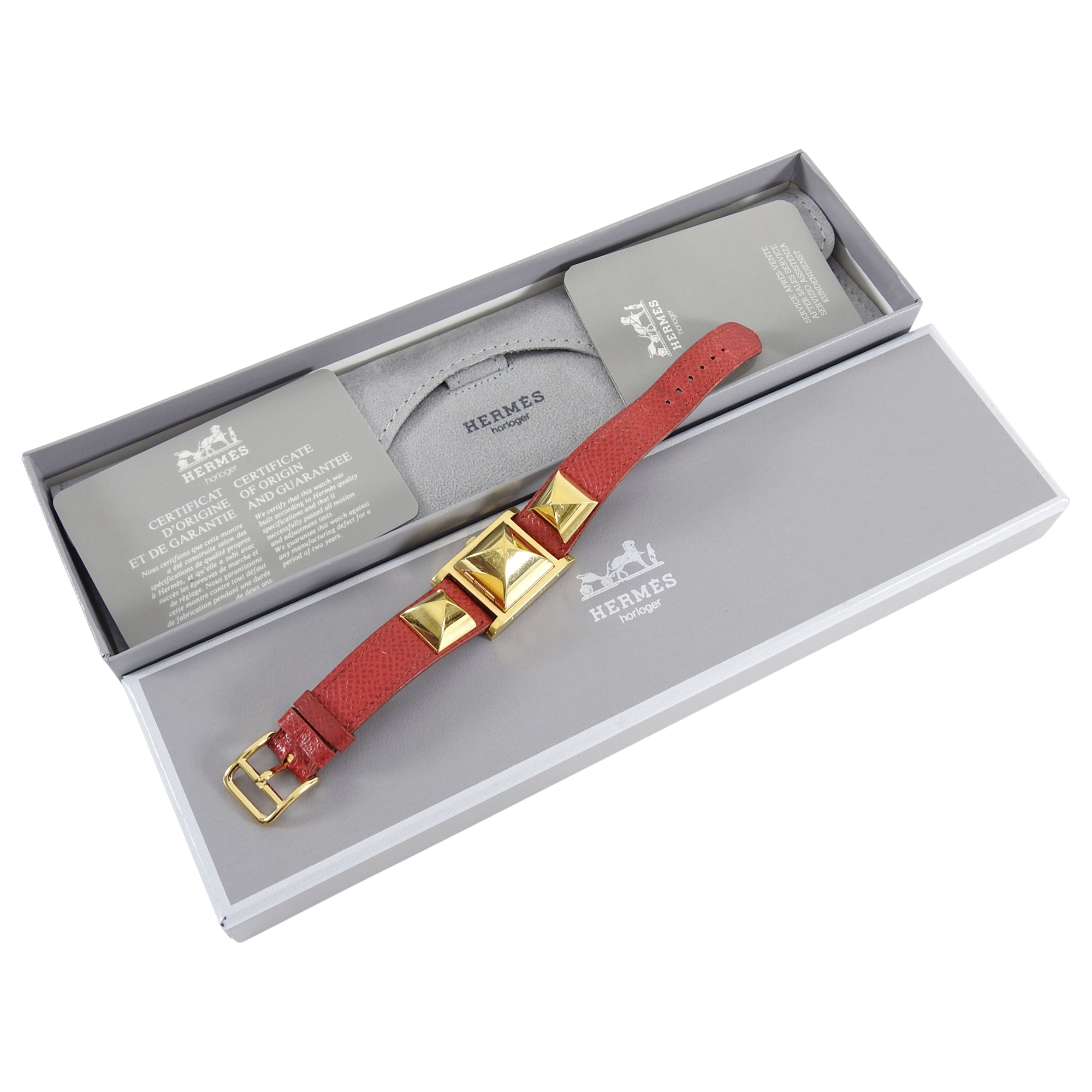 Hermes Vintage 1995 Medor Gold and Red Watch