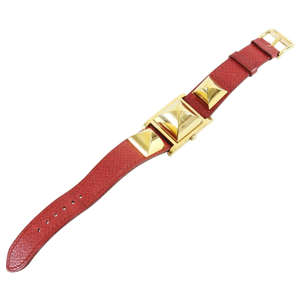 Hermes Vintage 1995 Medor Gold and Red Watch