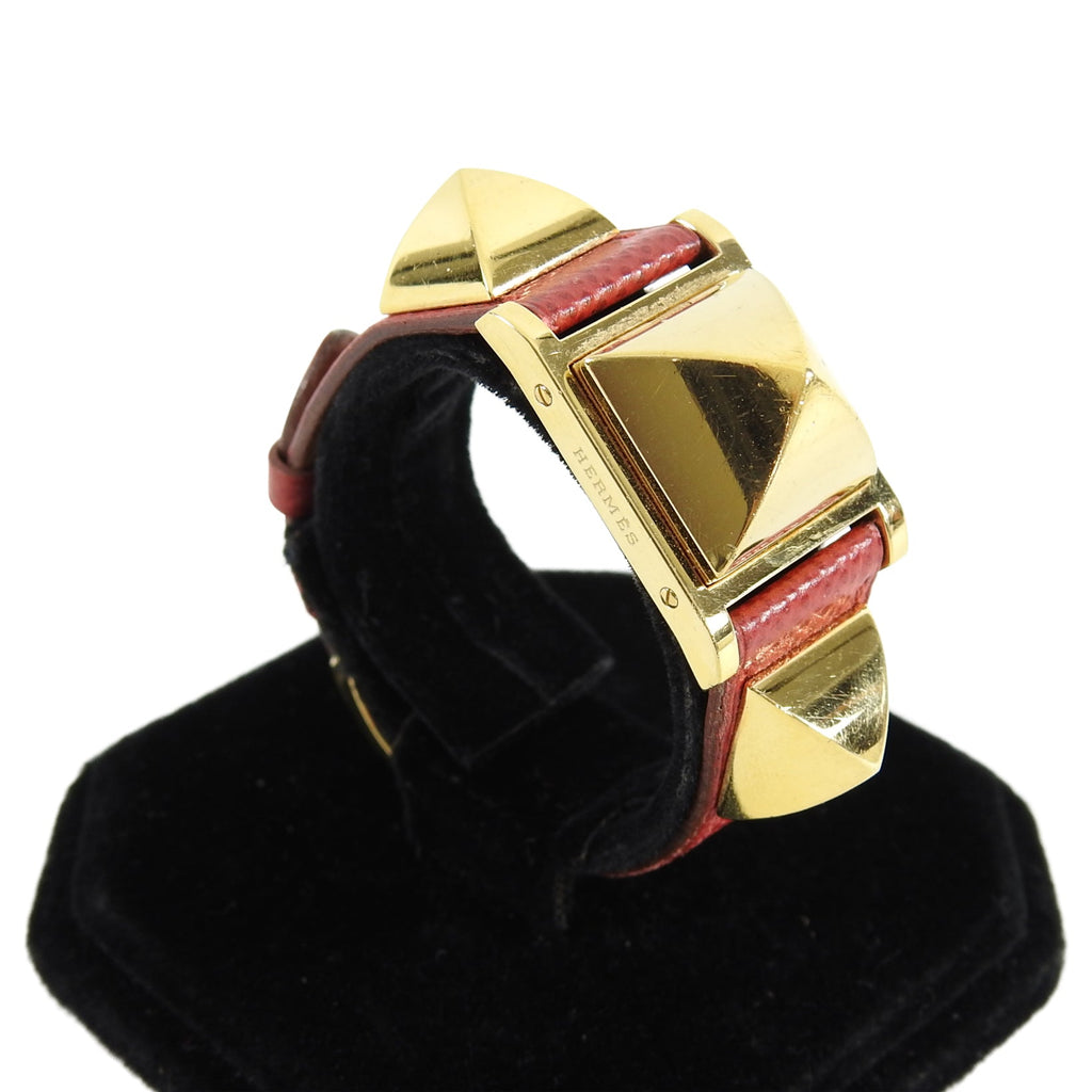 Hermes Vintage 1995 Medor Gold and Red Watch