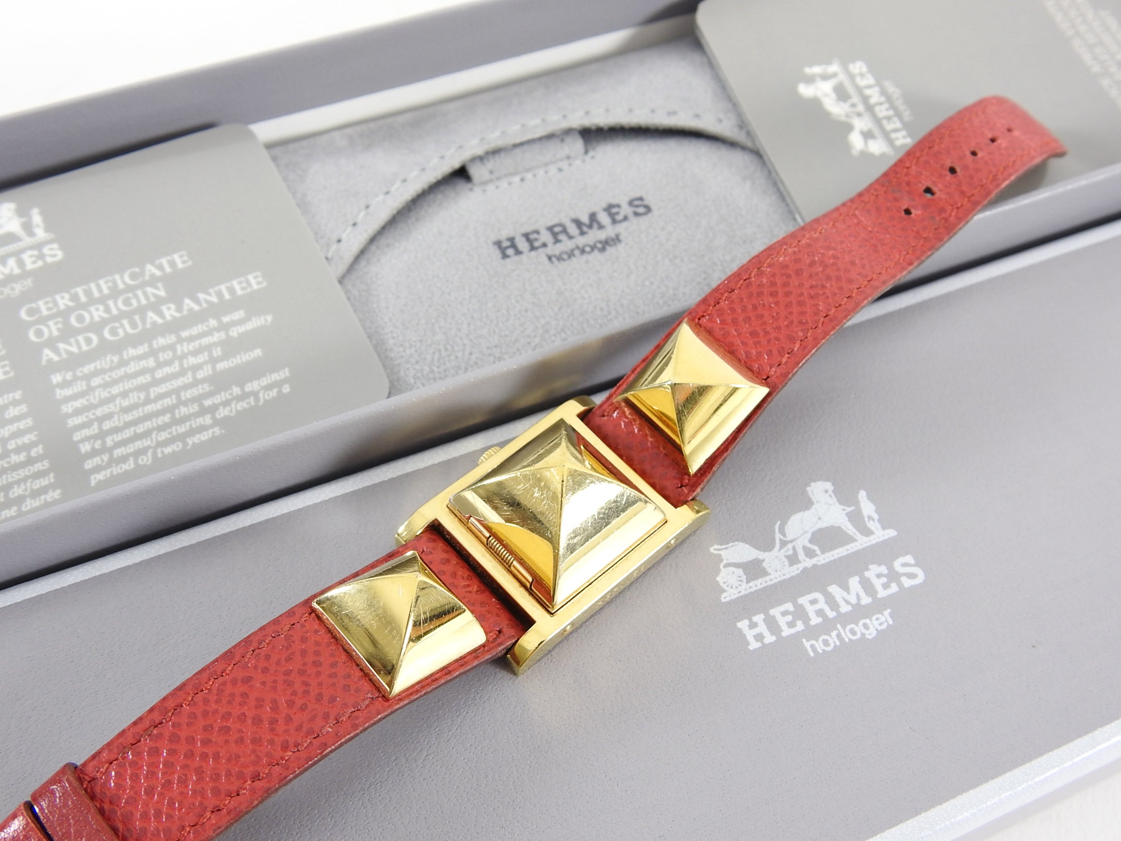 Hermes Vintage 1995 Medor Gold and Red Watch