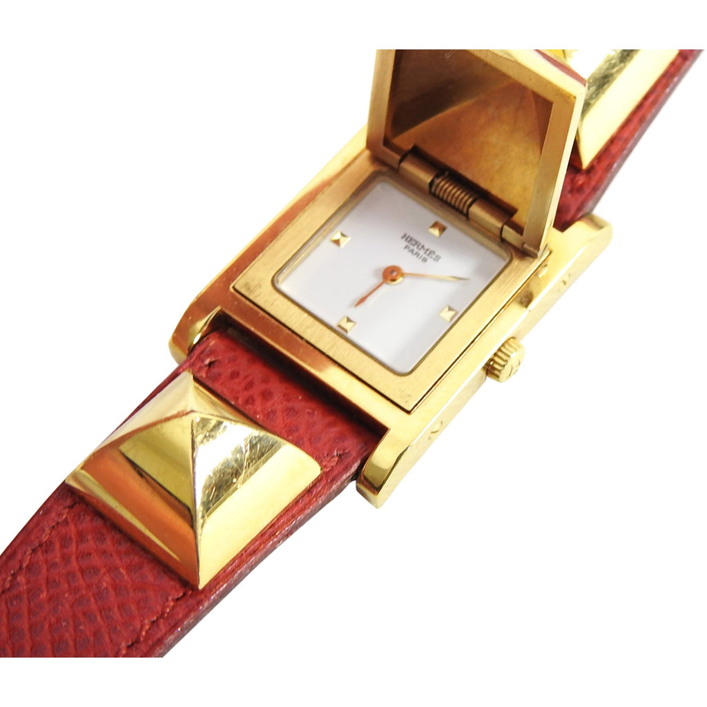 Hermes Vintage 1995 Medor Gold and Red Watch