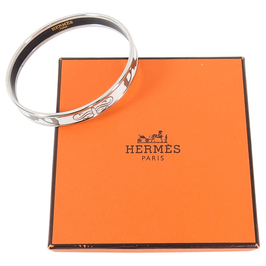 Hermes Printed Enamel Narrow Silver and White Bangle Brides de Gala Tattoo