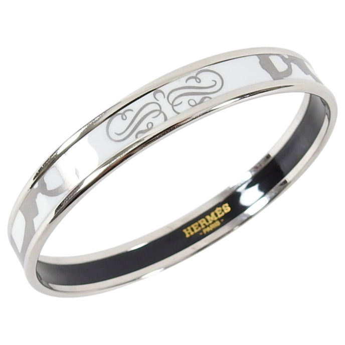 Hermes Printed Enamel Narrow Silver and White Bangle Brides de Gala Tattoo