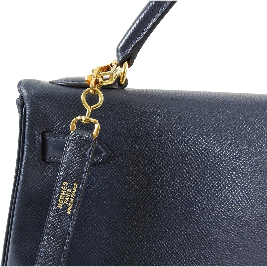 Hermes Vintage 1994 Kelly Retourne 32 Navy Courcheval GHW