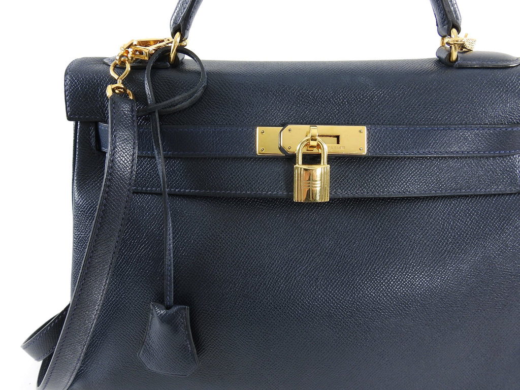 Hermes Vintage 1994 Kelly Retourne 32 Navy Courcheval GHW