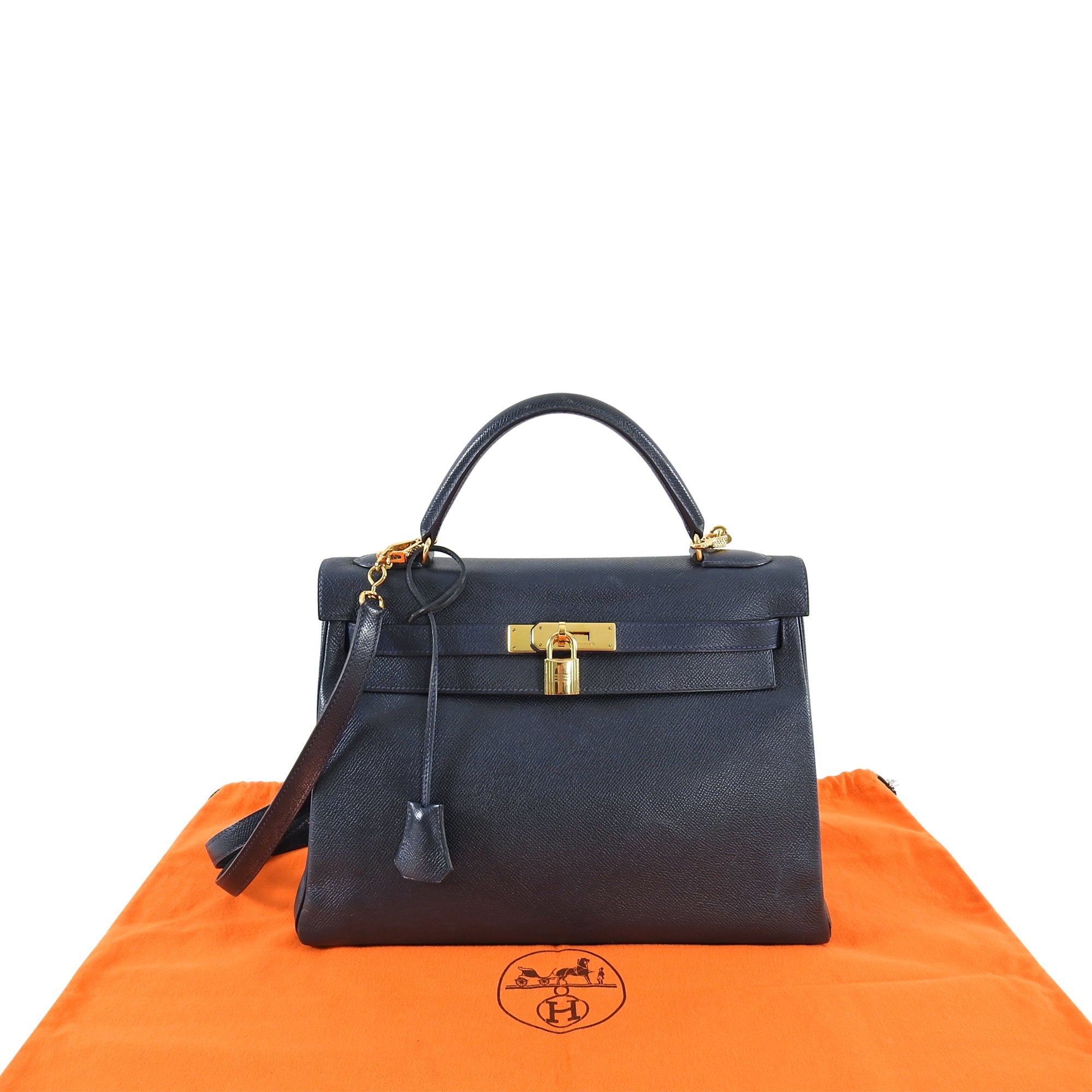 Hermes Vintage 1994 Kelly Retourne 32 Navy Courcheval GHW