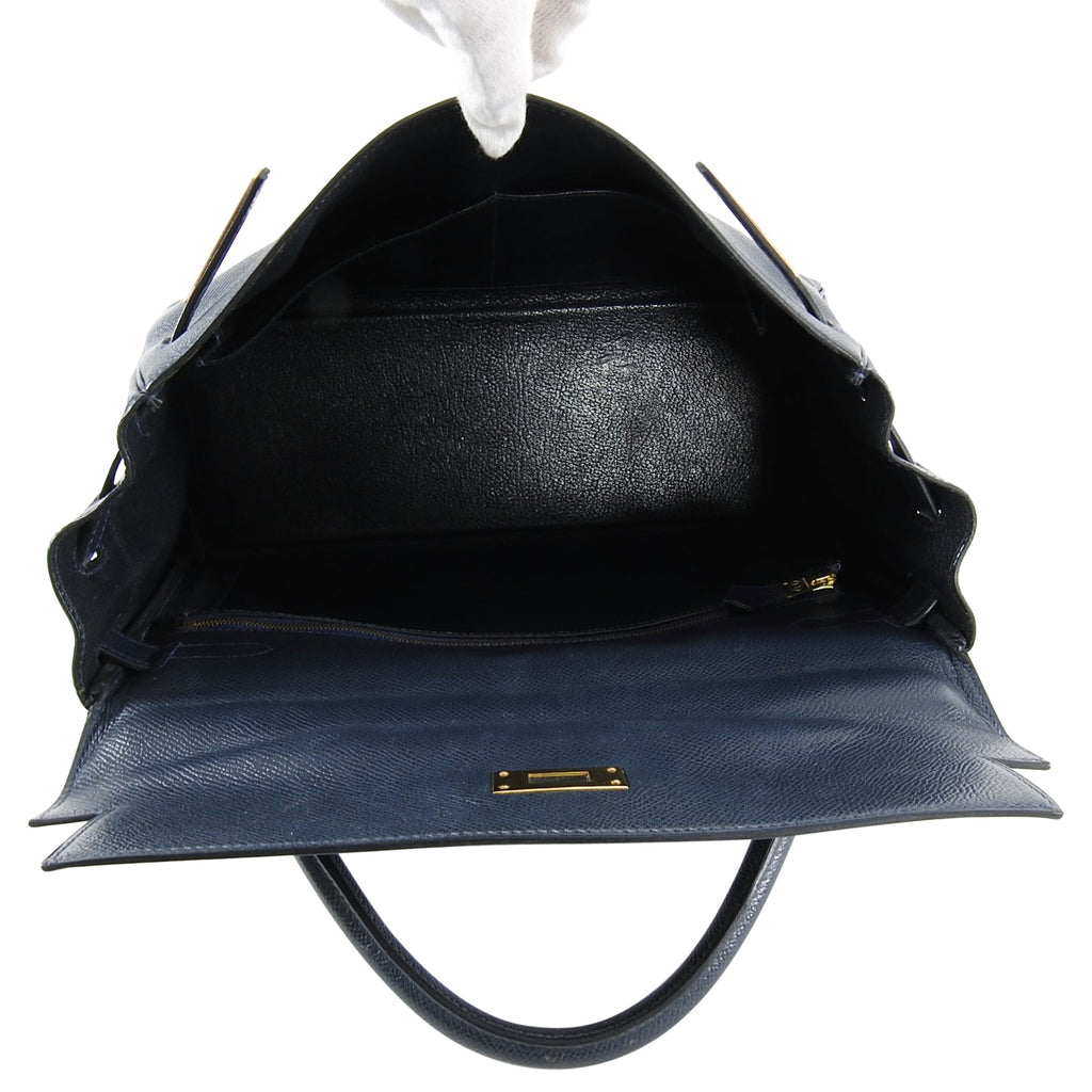 Hermes Vintage 1994 Kelly Retourne 32 Navy Courcheval GHW