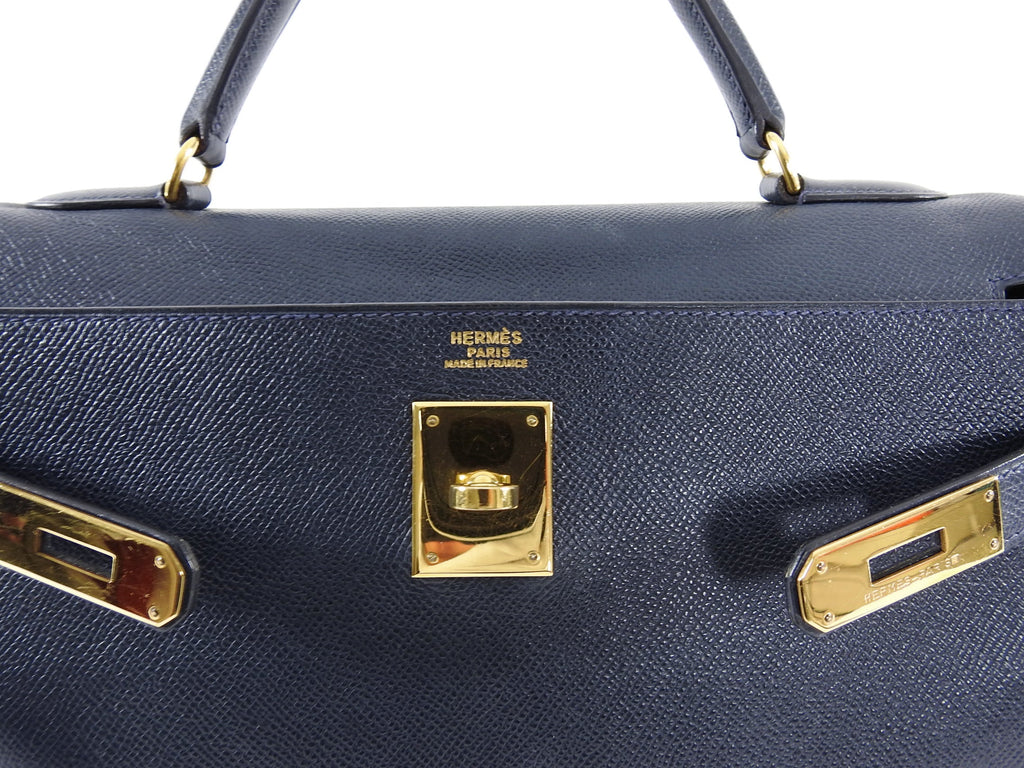 Hermes Vintage 1994 Kelly Retourne 32 Navy Courcheval GHW