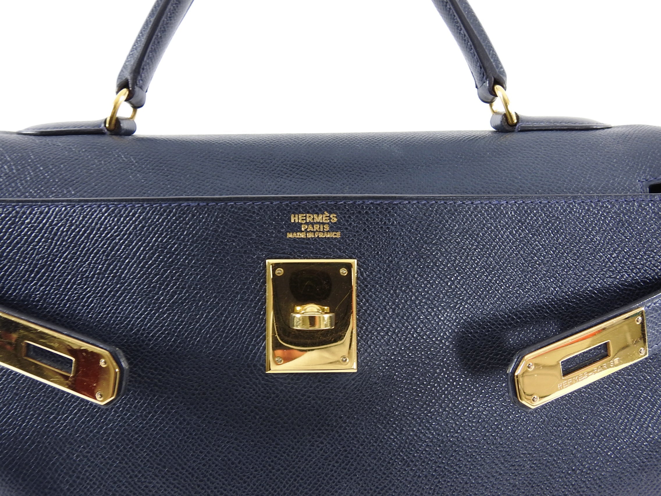 Hermes Vintage 1994 Kelly Retourne 32 Navy Courcheval GHW