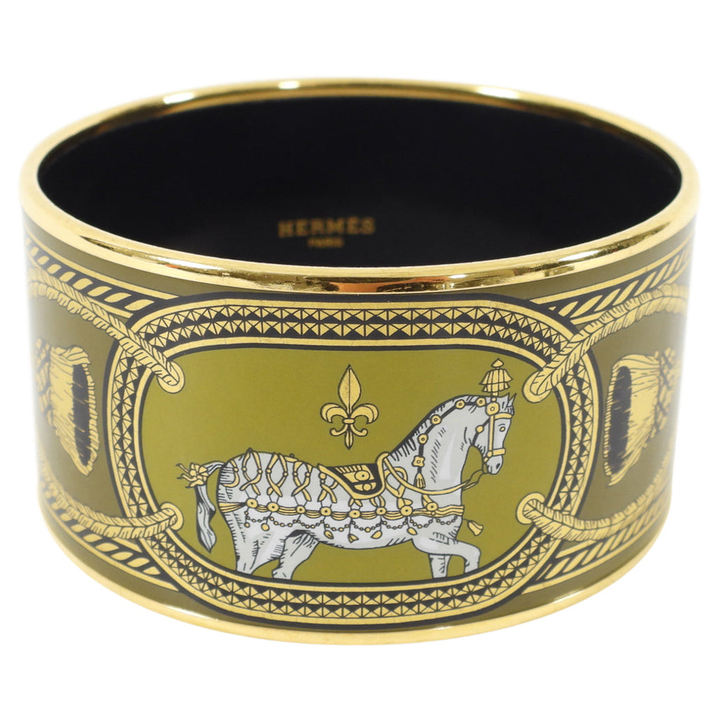Hermes Extra Wide Printed Grand Apparat Enamel Bangle Bracelet