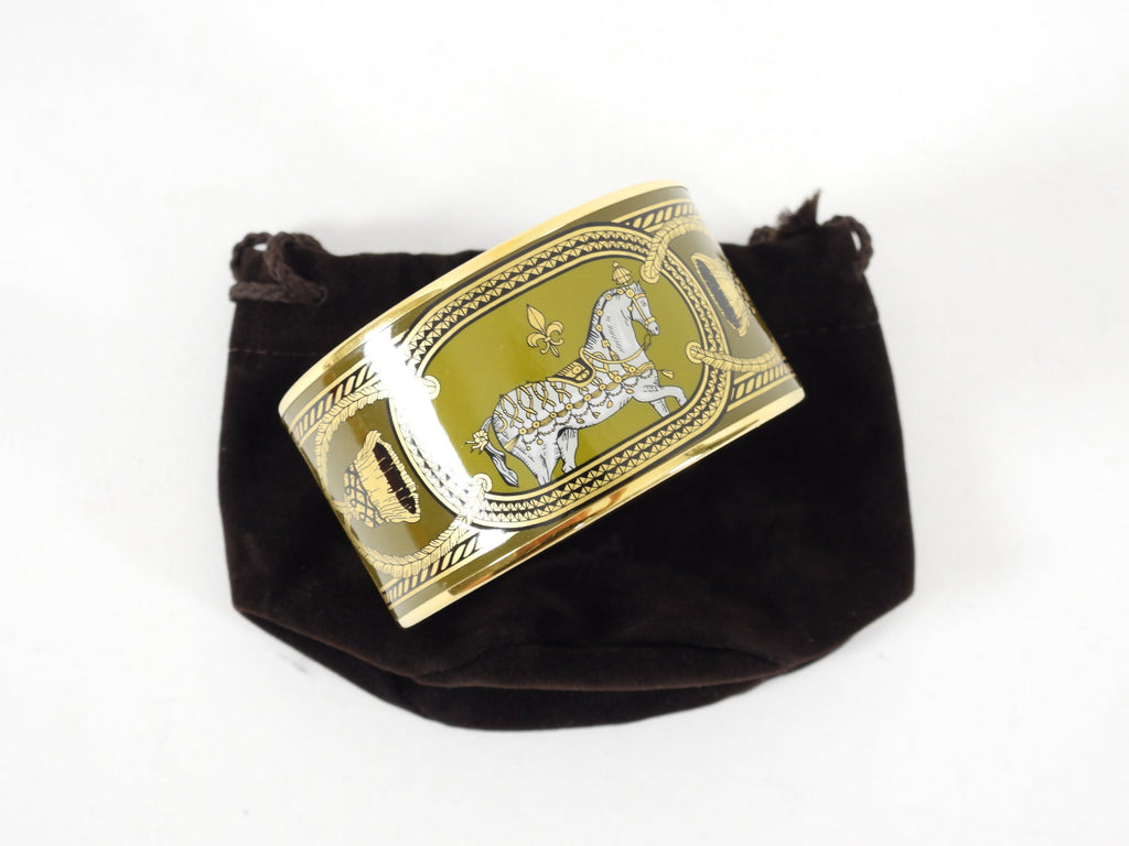 Hermes Extra Wide Printed Grand Apparat Enamel Bangle Bracelet