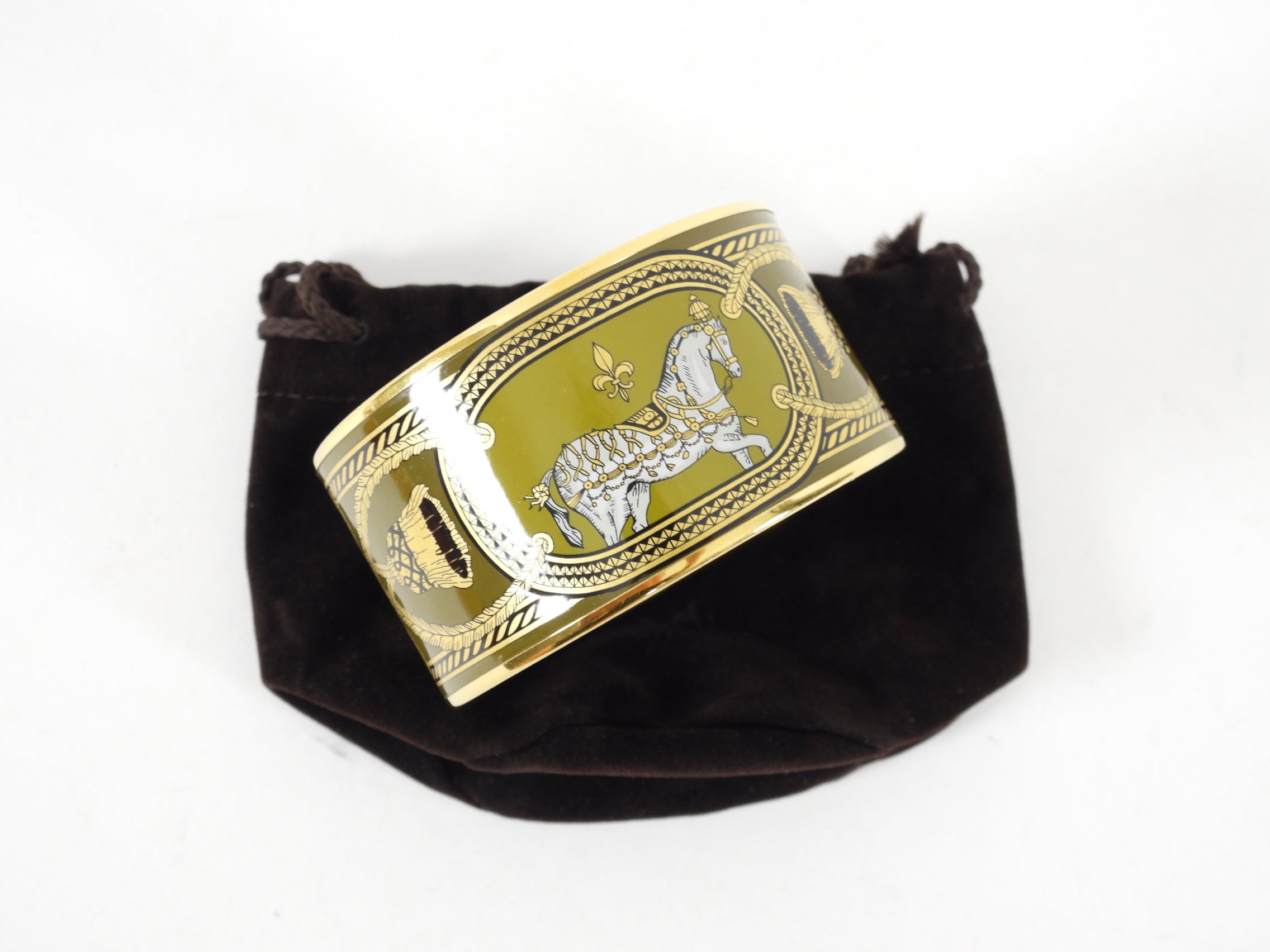 Hermes Extra Wide Printed Grand Apparat Enamel Bangle Bracelet