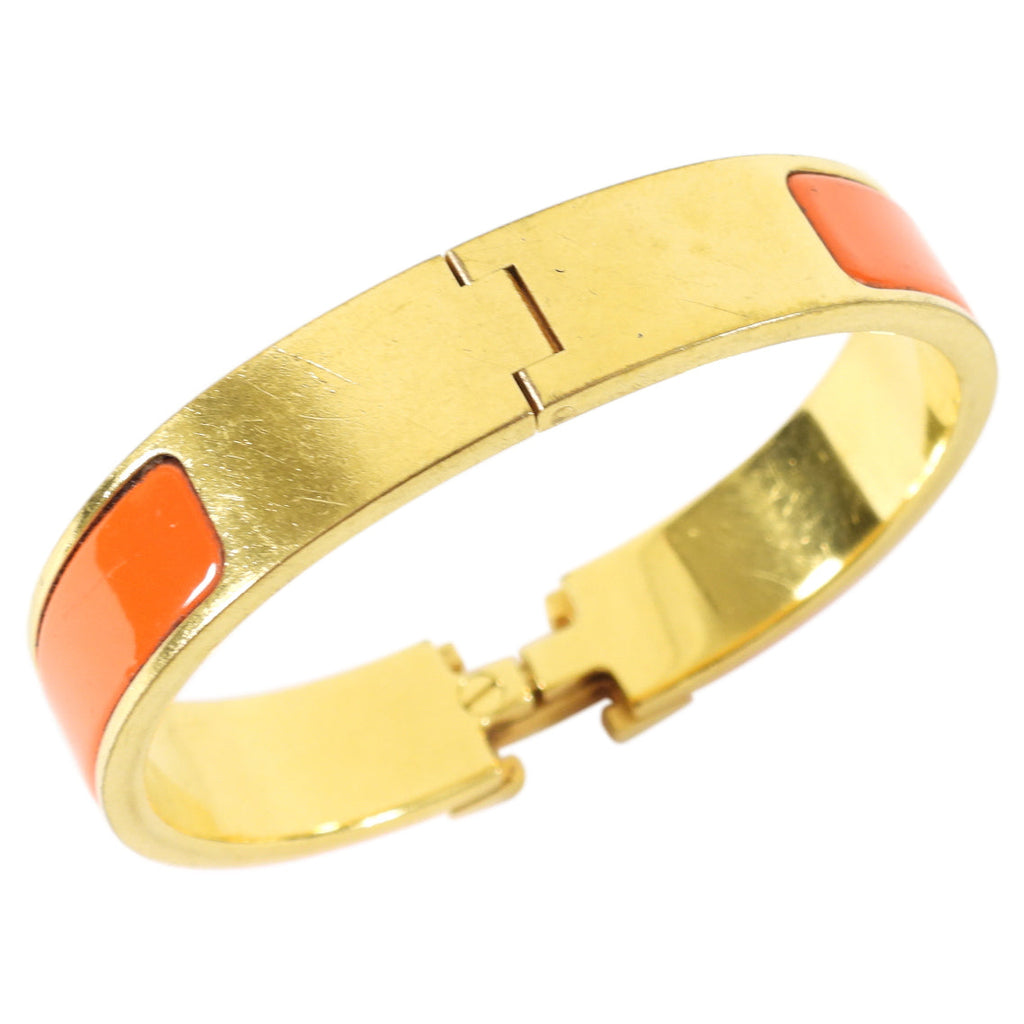 Hermes Clic H Narrow Gold and Orange Bangle Bracelet - PM