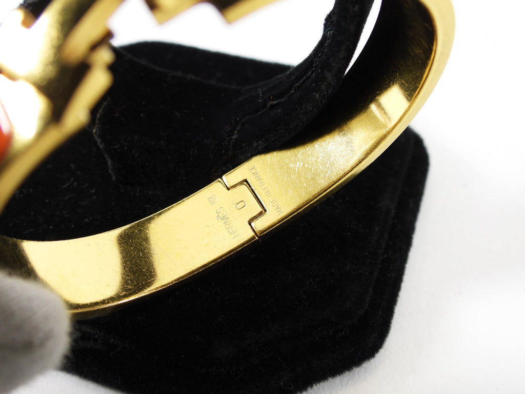 Hermes Clic H Narrow Gold and Orange Bangle Bracelet - PM