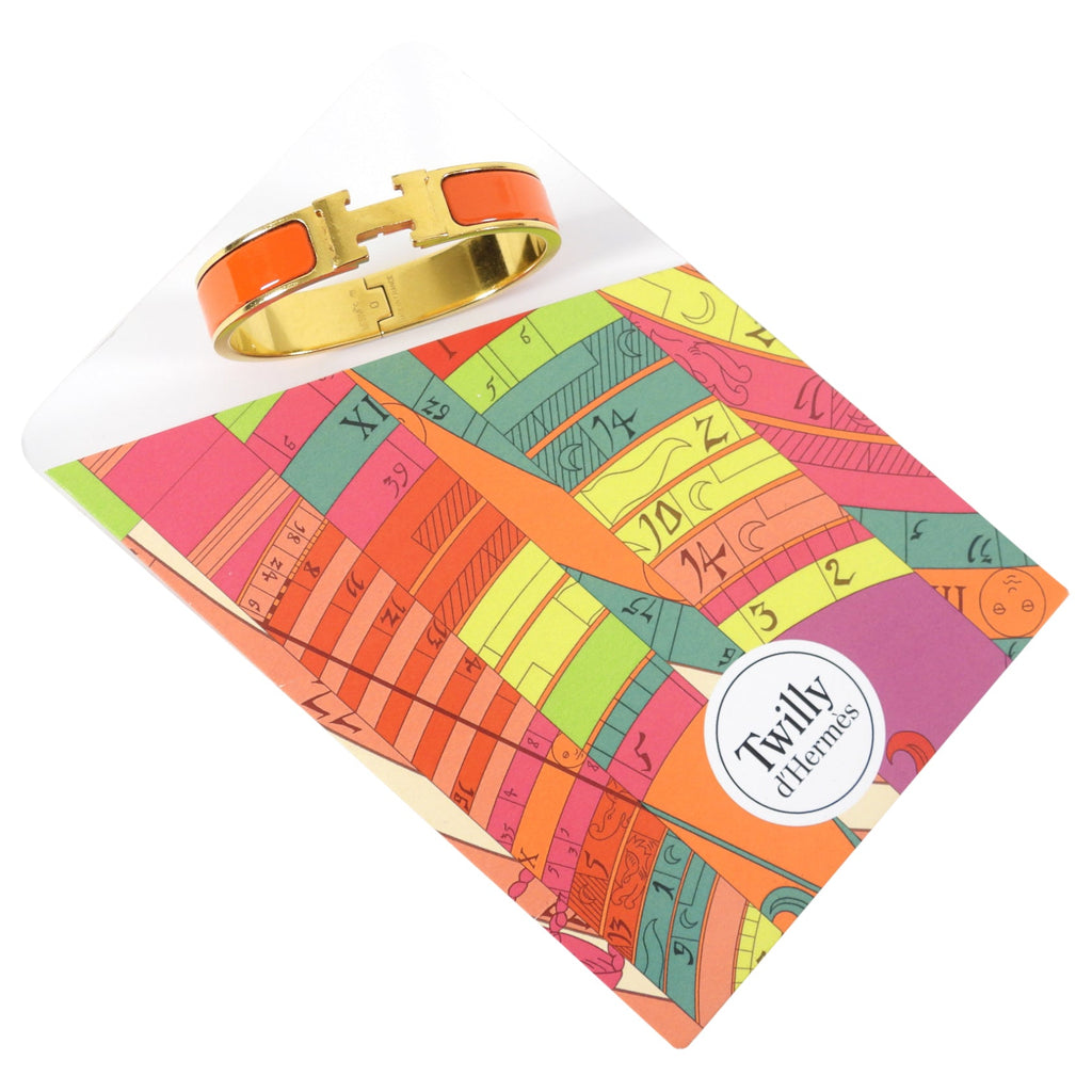 Hermes Clic H Narrow Gold and Orange Bangle Bracelet - PM