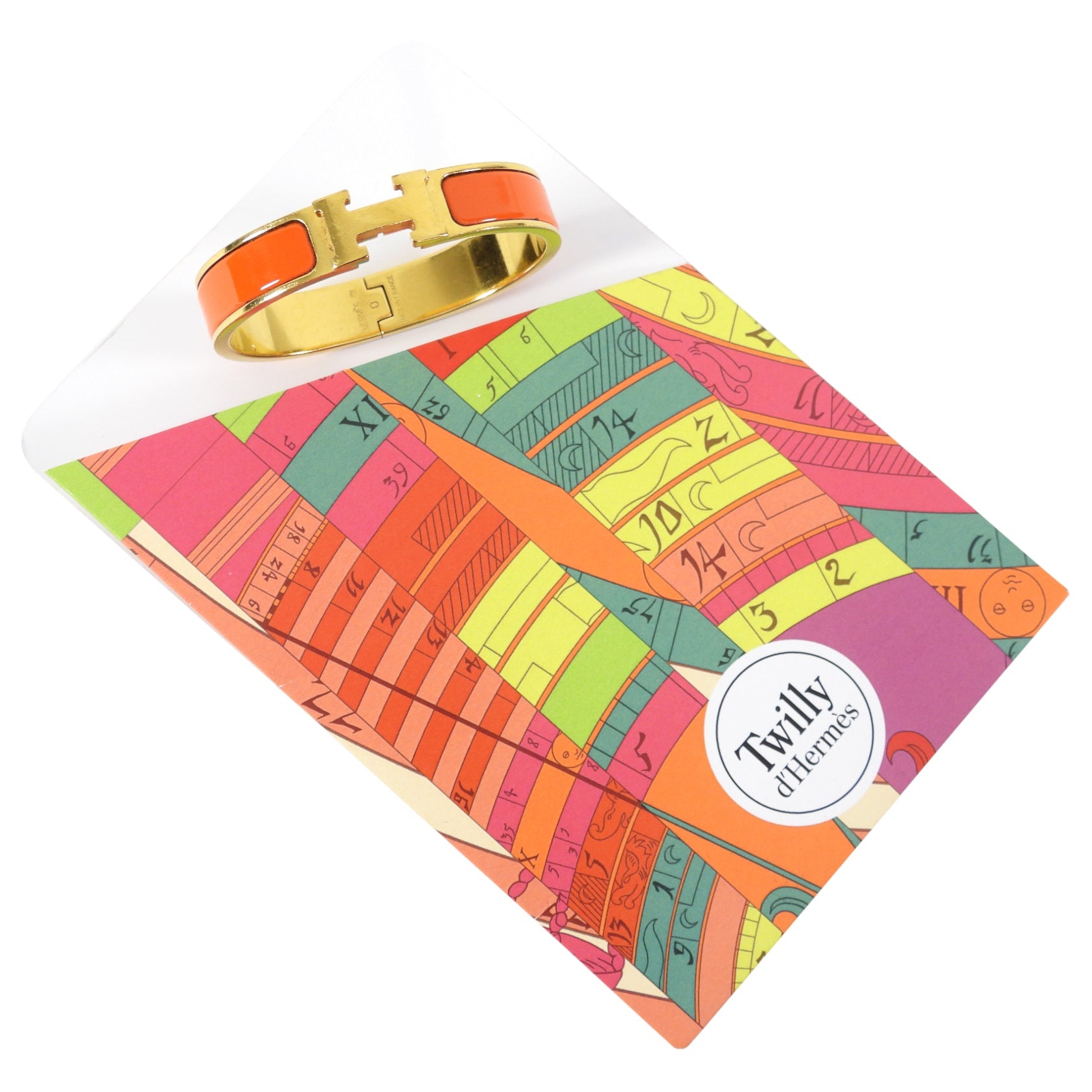 Hermes Clic H Narrow Gold and Orange Bangle Bracelet - PM