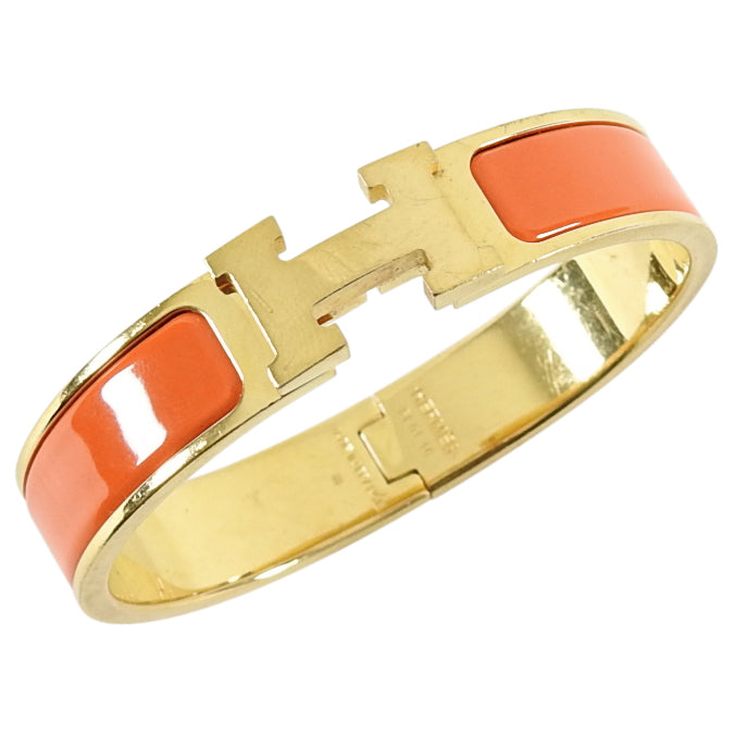 Hermes Orange Gold Clic Clac H Bracelet - XS