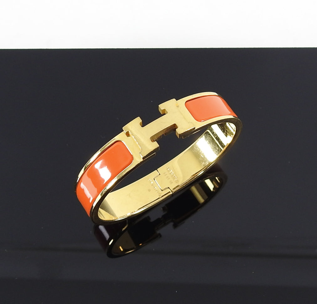 Hermes Orange Gold Clic Clac H Bracelet - XS