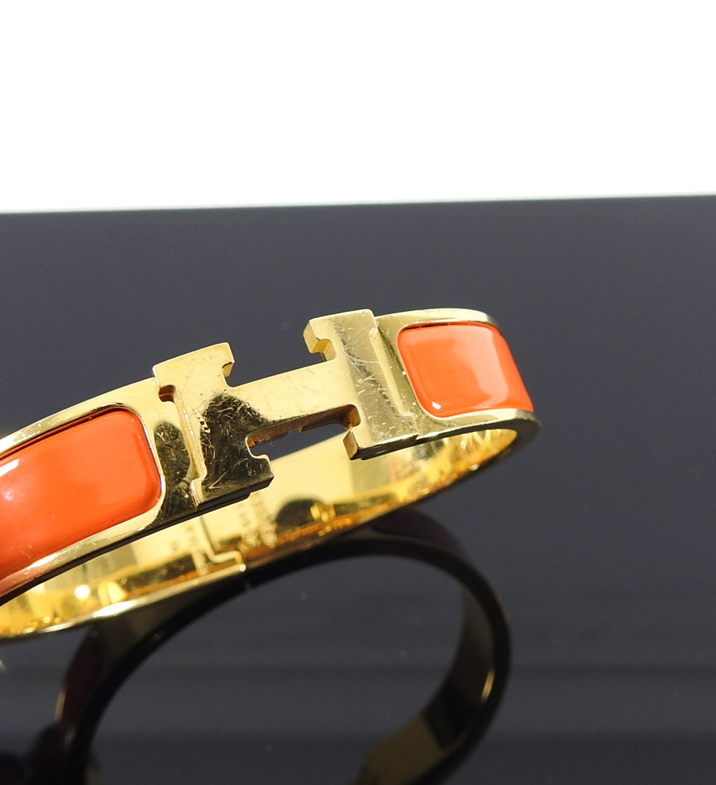 Hermes Orange Gold Clic Clac H Bracelet - XS