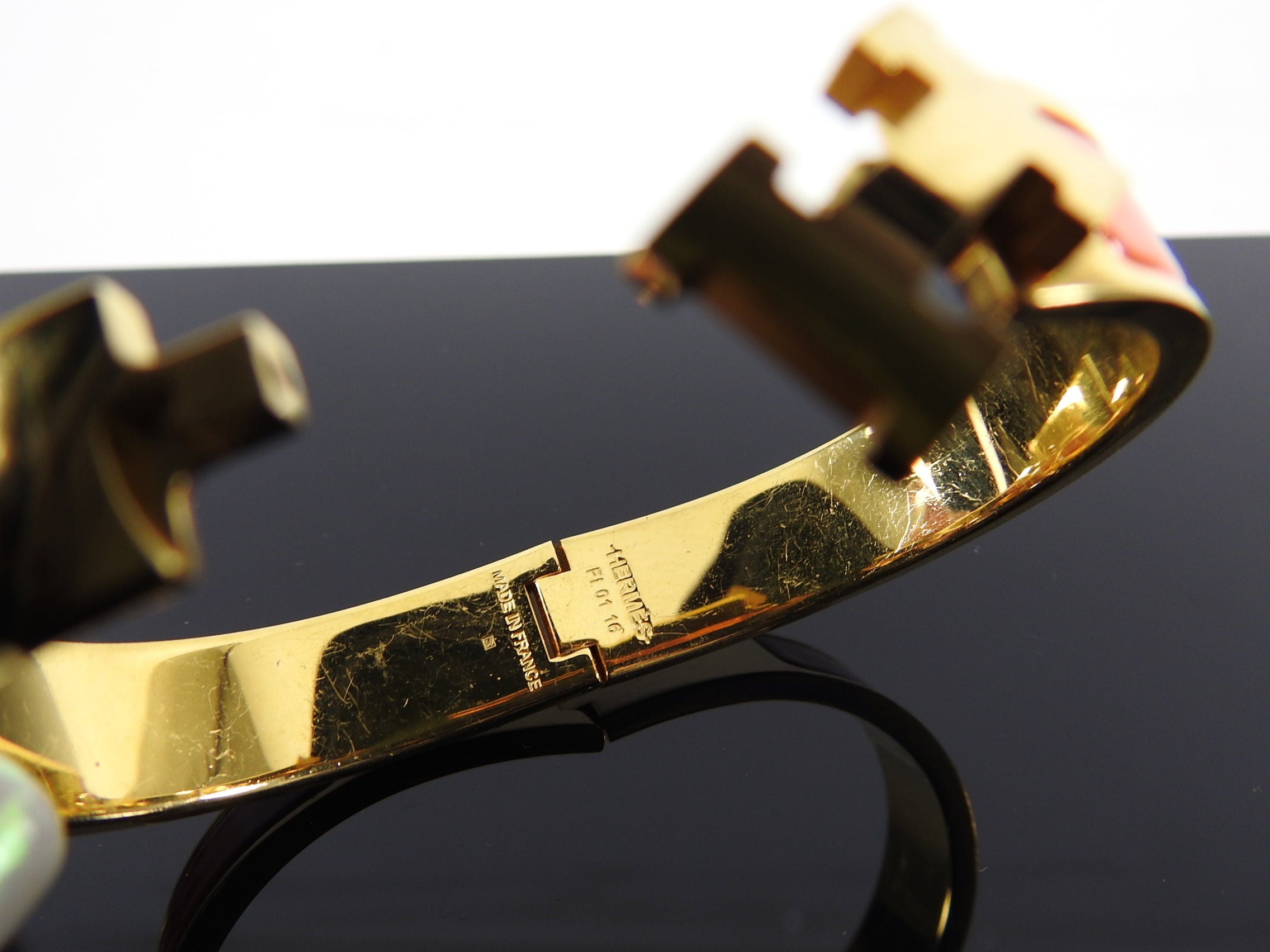Hermes Orange Gold Clic Clac H Bracelet - XS