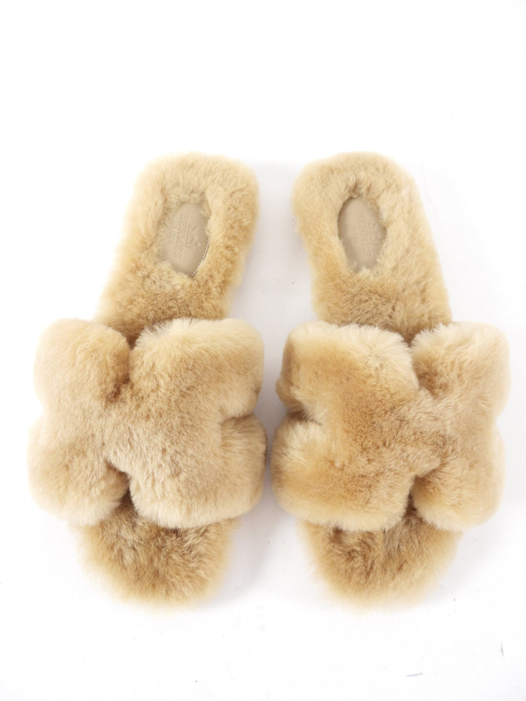 Hermes Beige Argile Shearling Oran Sandals - 37