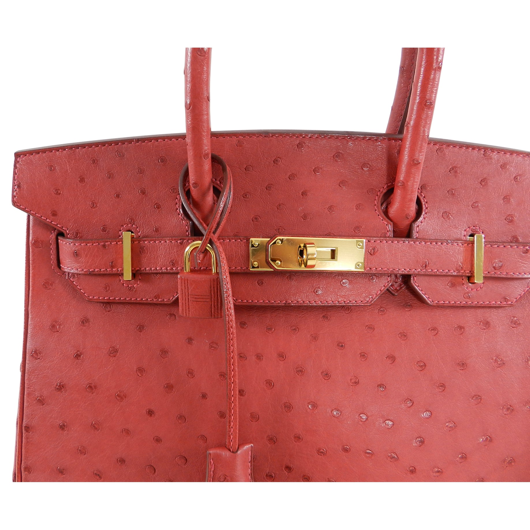 Hermes Rouge Vif Ostrich Birkin 30cm Gold Hardware