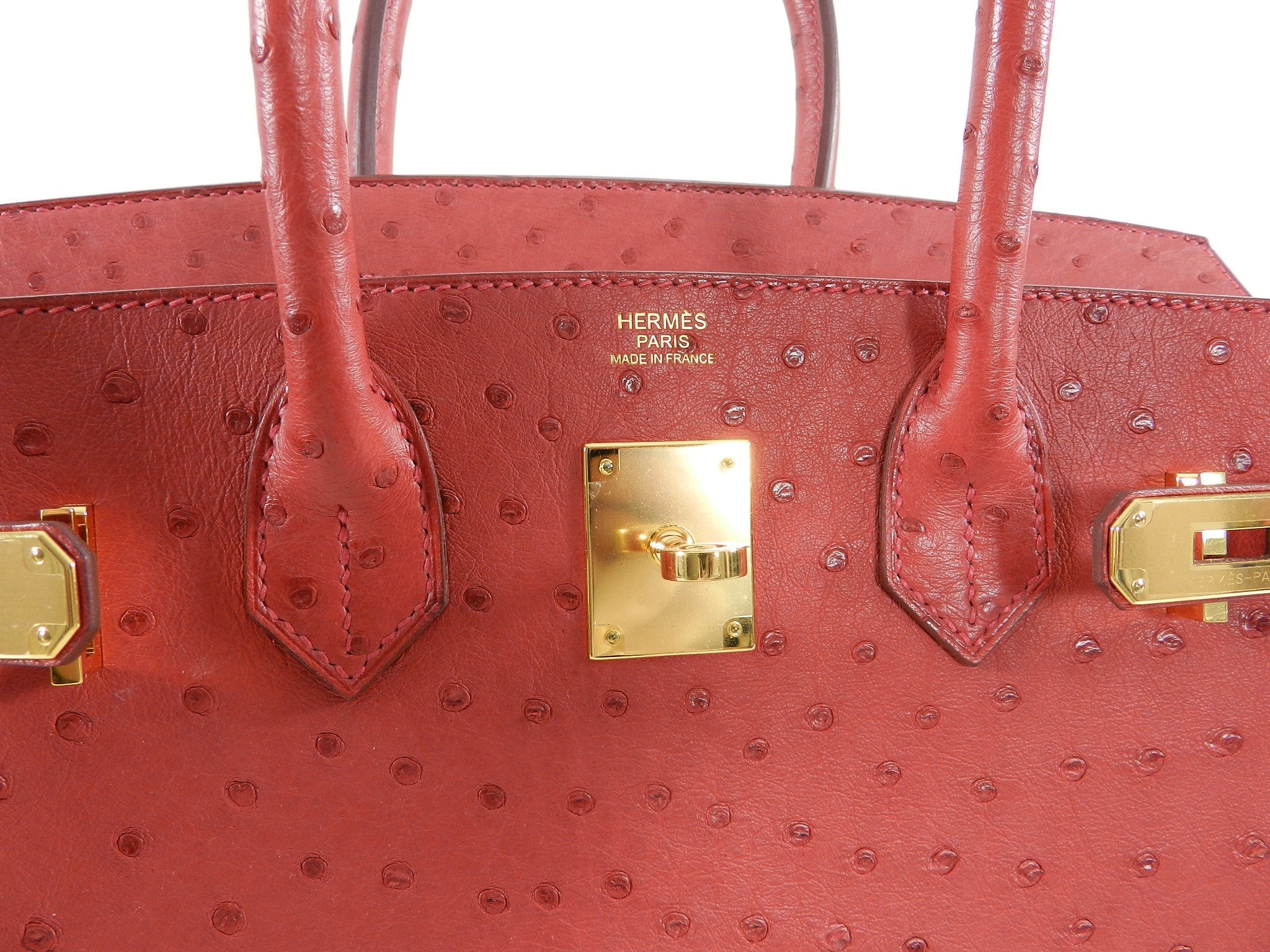 Hermes Rouge Vif Ostrich Birkin 30cm Gold Hardware