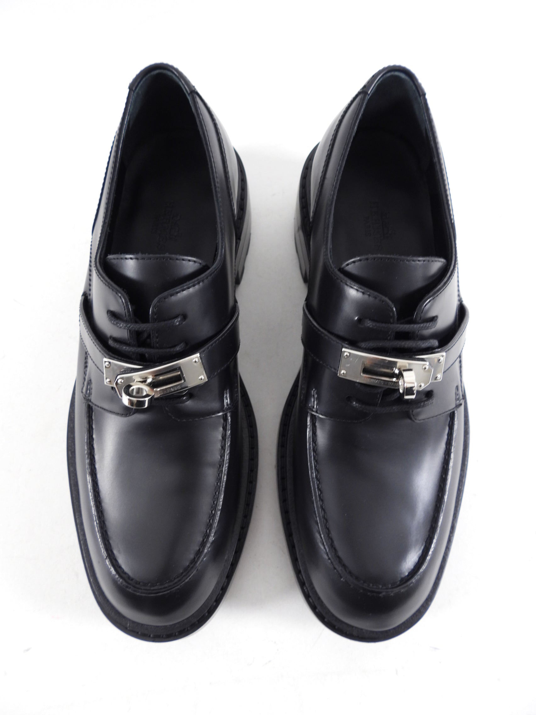 Hermes Black Leather First Kelly Oxford Shoes - 37 (EU 37.5)