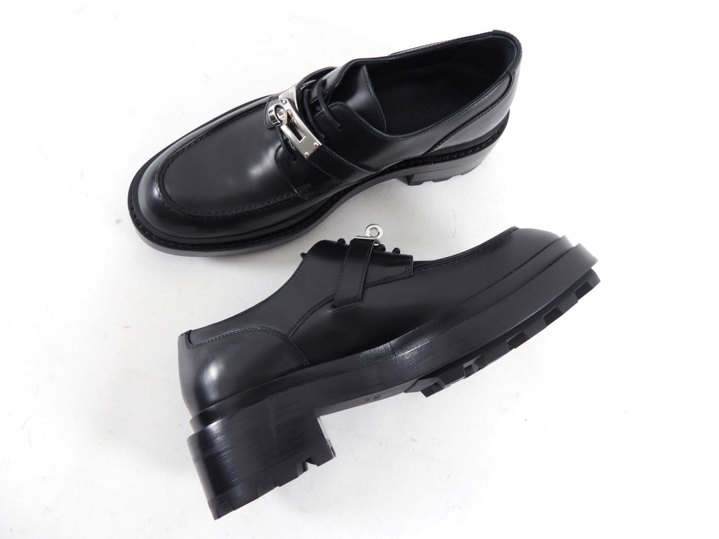 Hermes Black Leather First Kelly Oxford Shoes - 37 (EU 37.5)