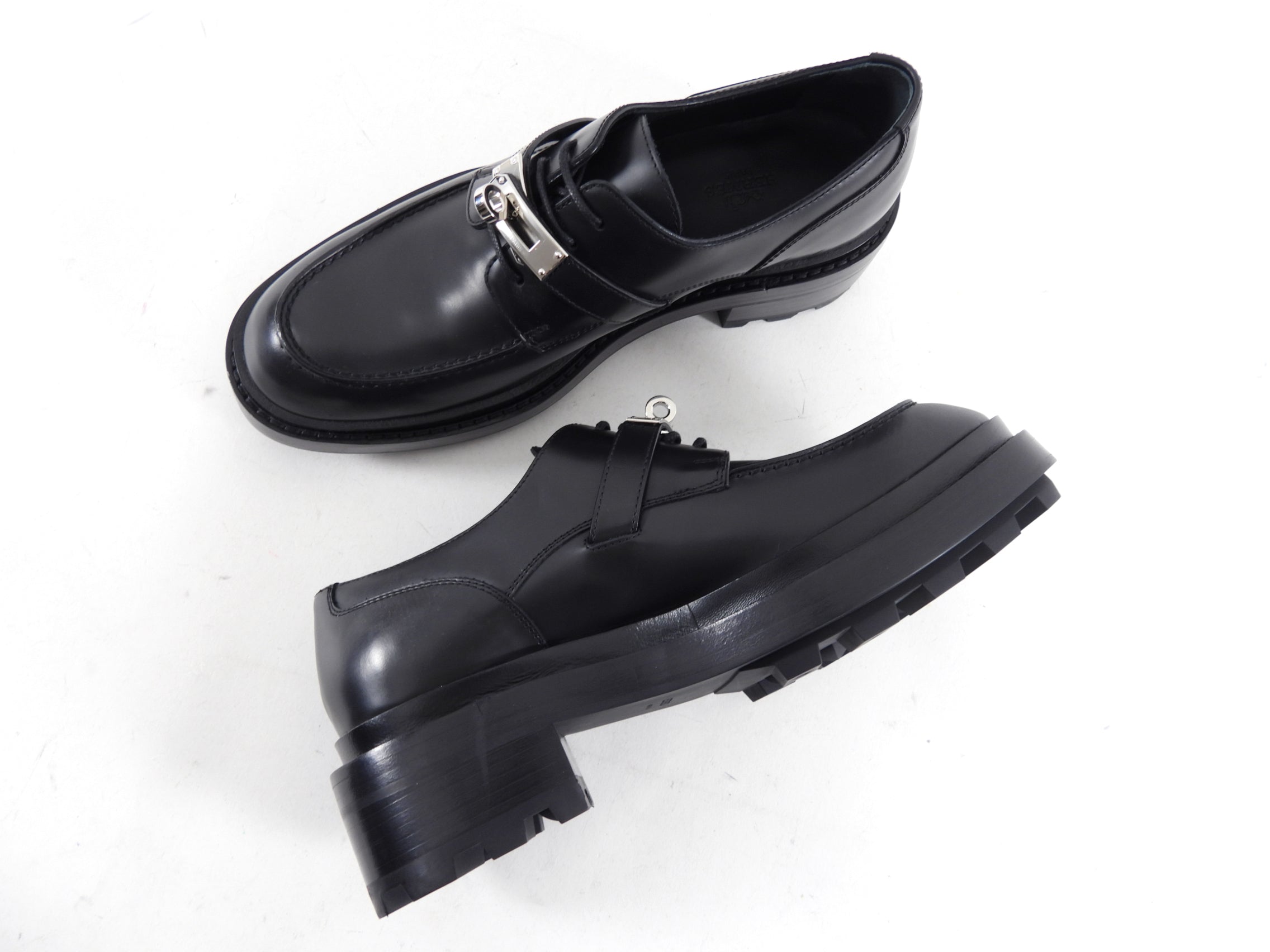 Hermes Black Leather First Kelly Oxford Shoes - 37 (EU 37.5)
