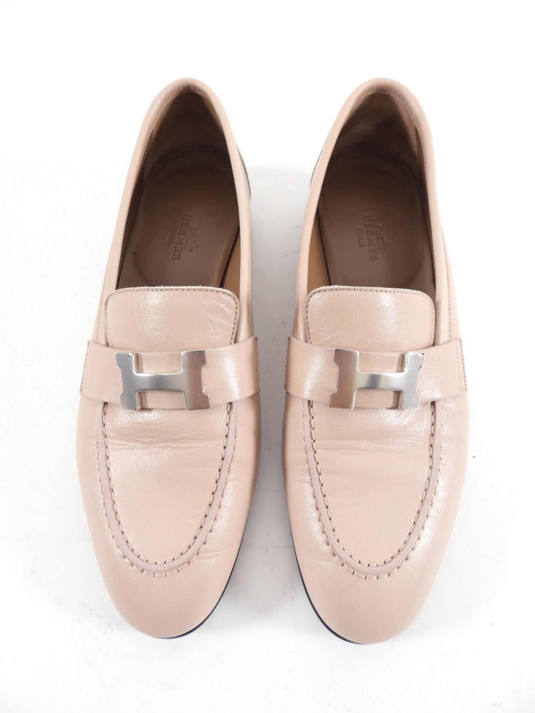 Hermes Beige Leather H Paris Loafer - 36.5