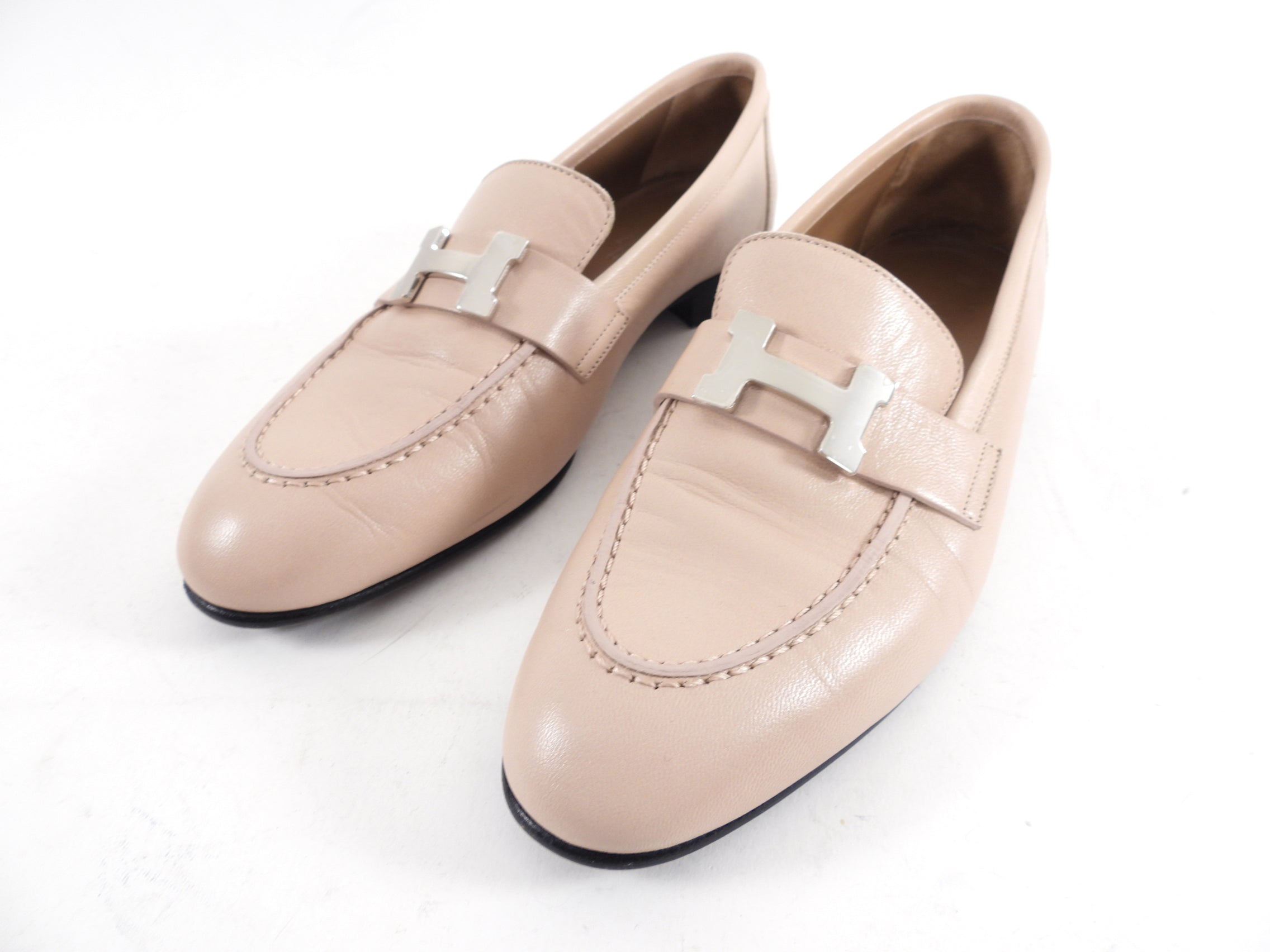 Hermes Beige Leather H Paris Loafer - 36.5