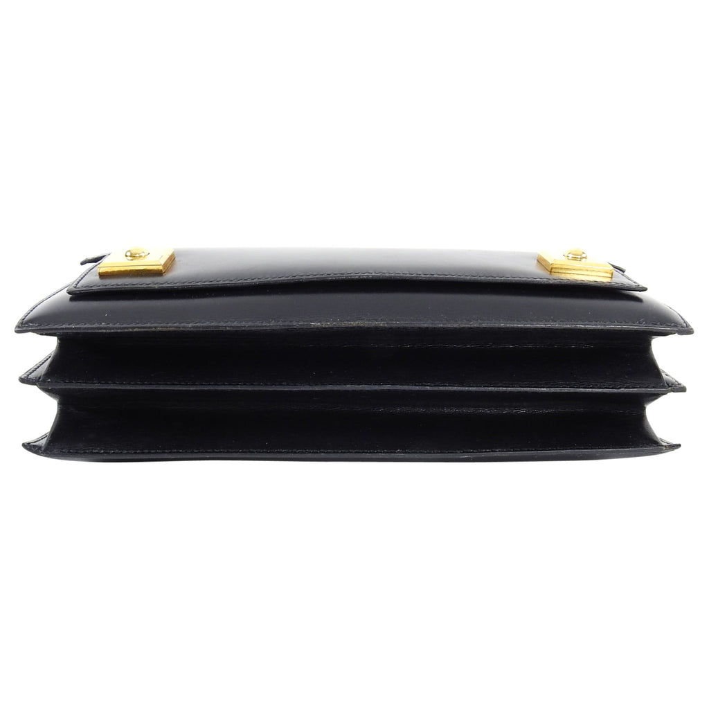 Hermes Vintage 1973 Piano Bag in Black Box Calf Leather