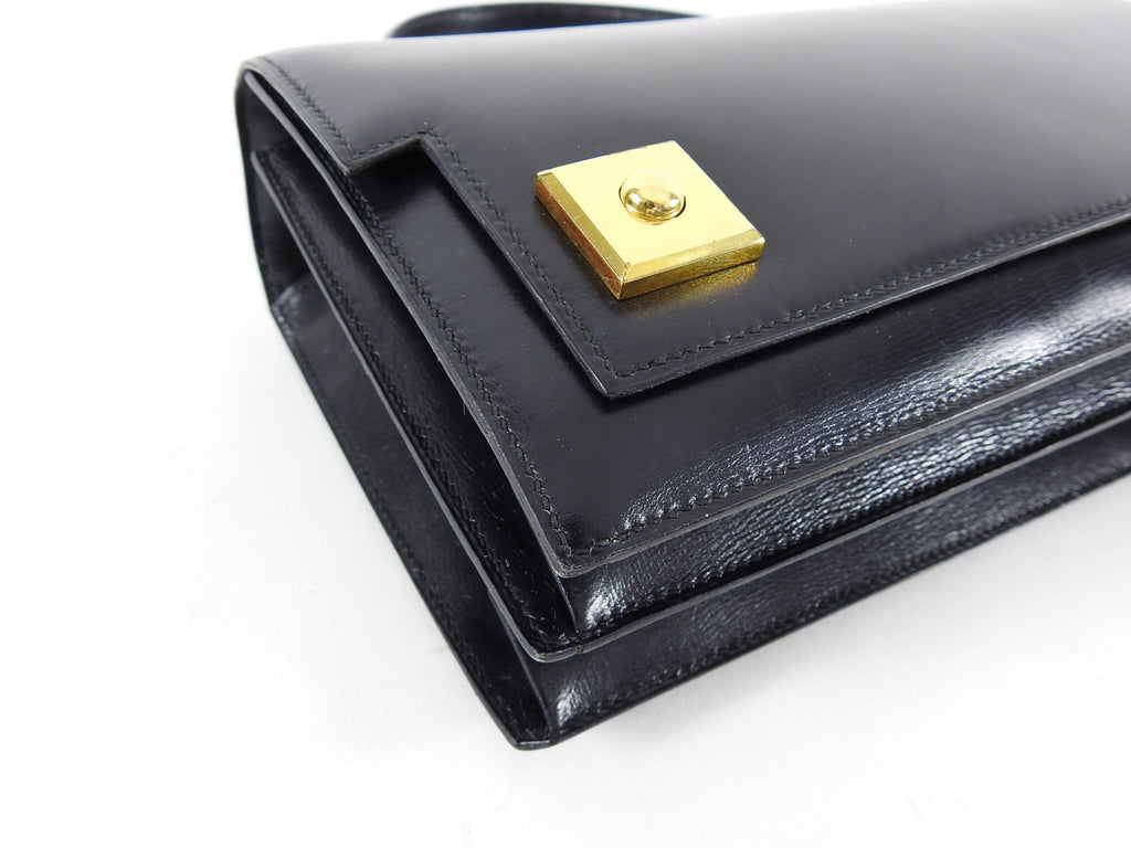 Hermes Vintage 1973 Piano Bag in Black Box Calf Leather