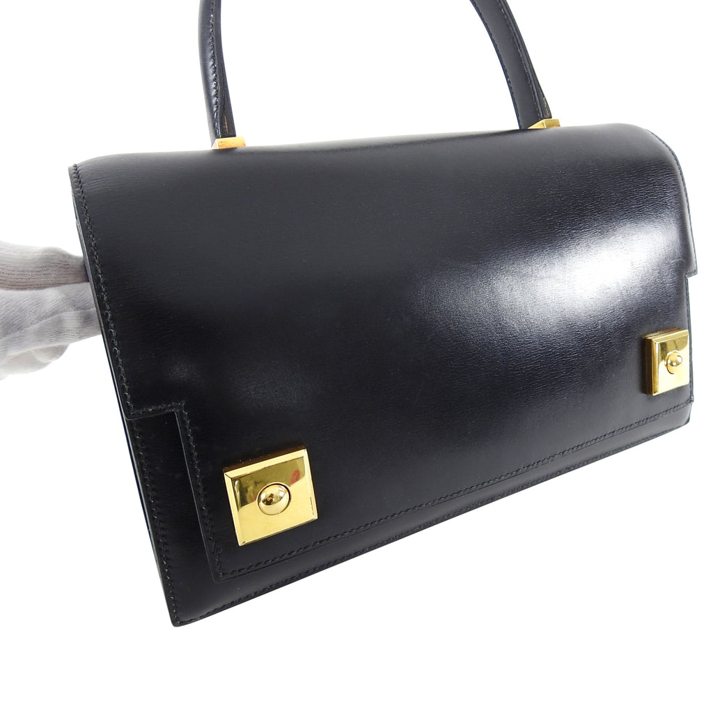 Hermes Vintage 1973 Piano Bag in Black Box Calf Leather