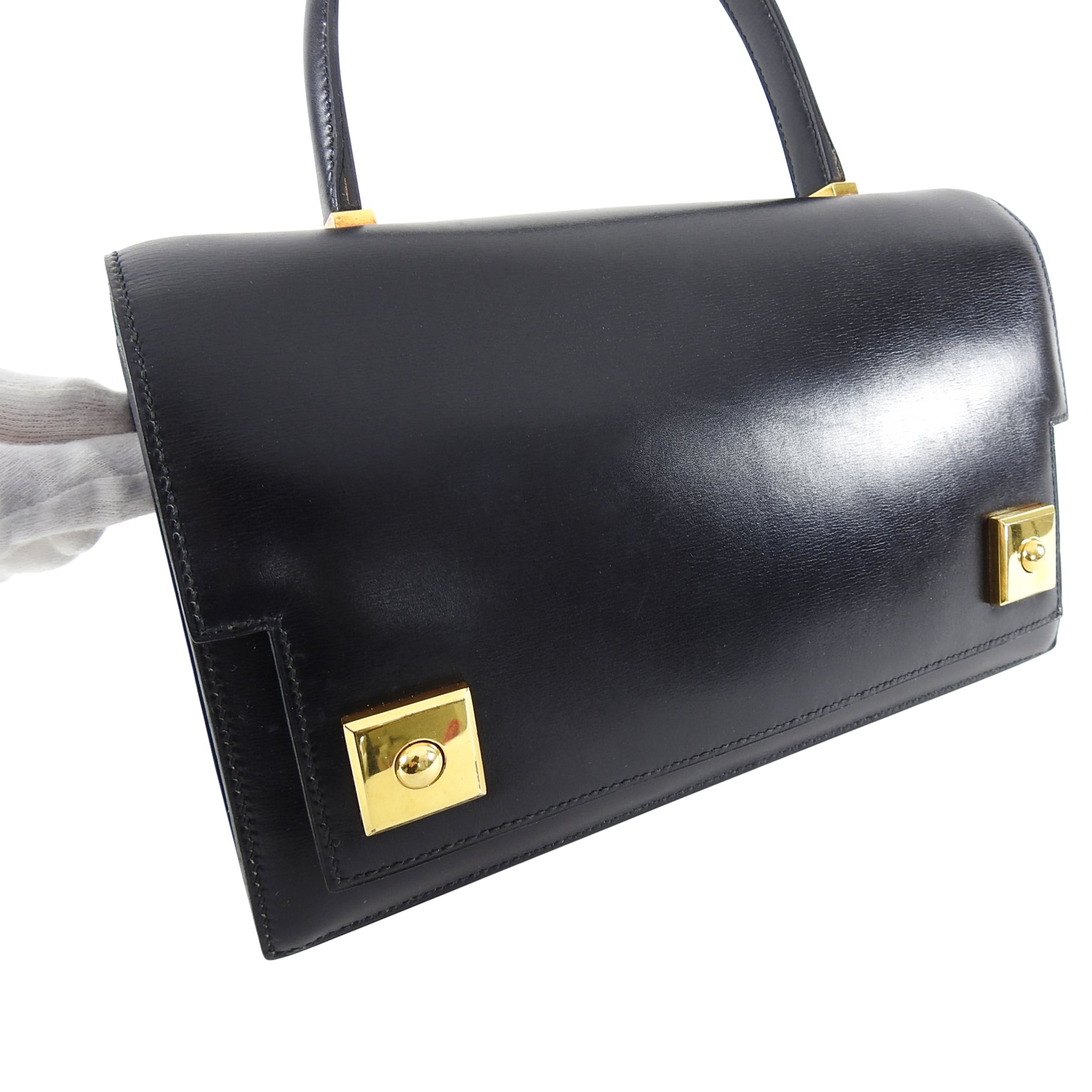 Hermes Vintage 1973 Piano Bag in Black Box Calf Leather