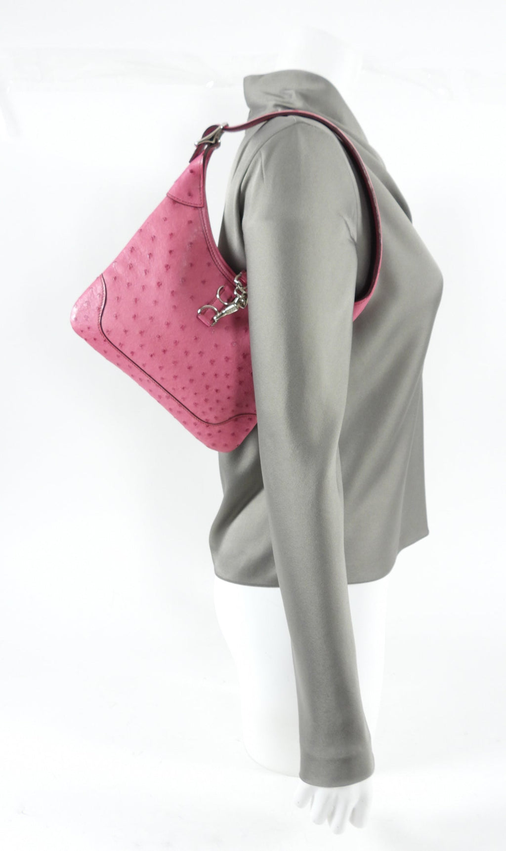 Hermes Pink Ostrich Leather Trim 23 Bag
