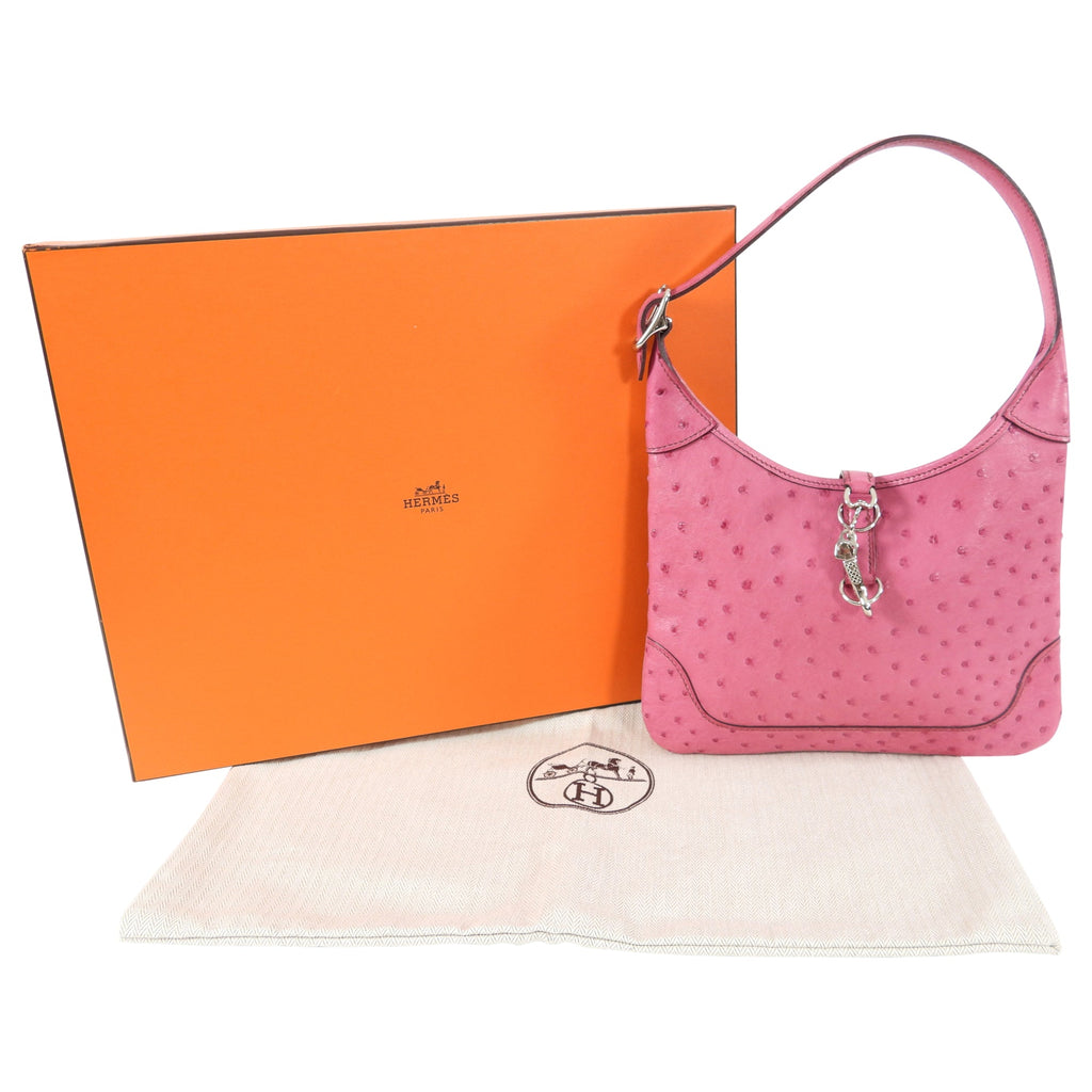 Hermes Pink Ostrich Leather Trim 23 Bag