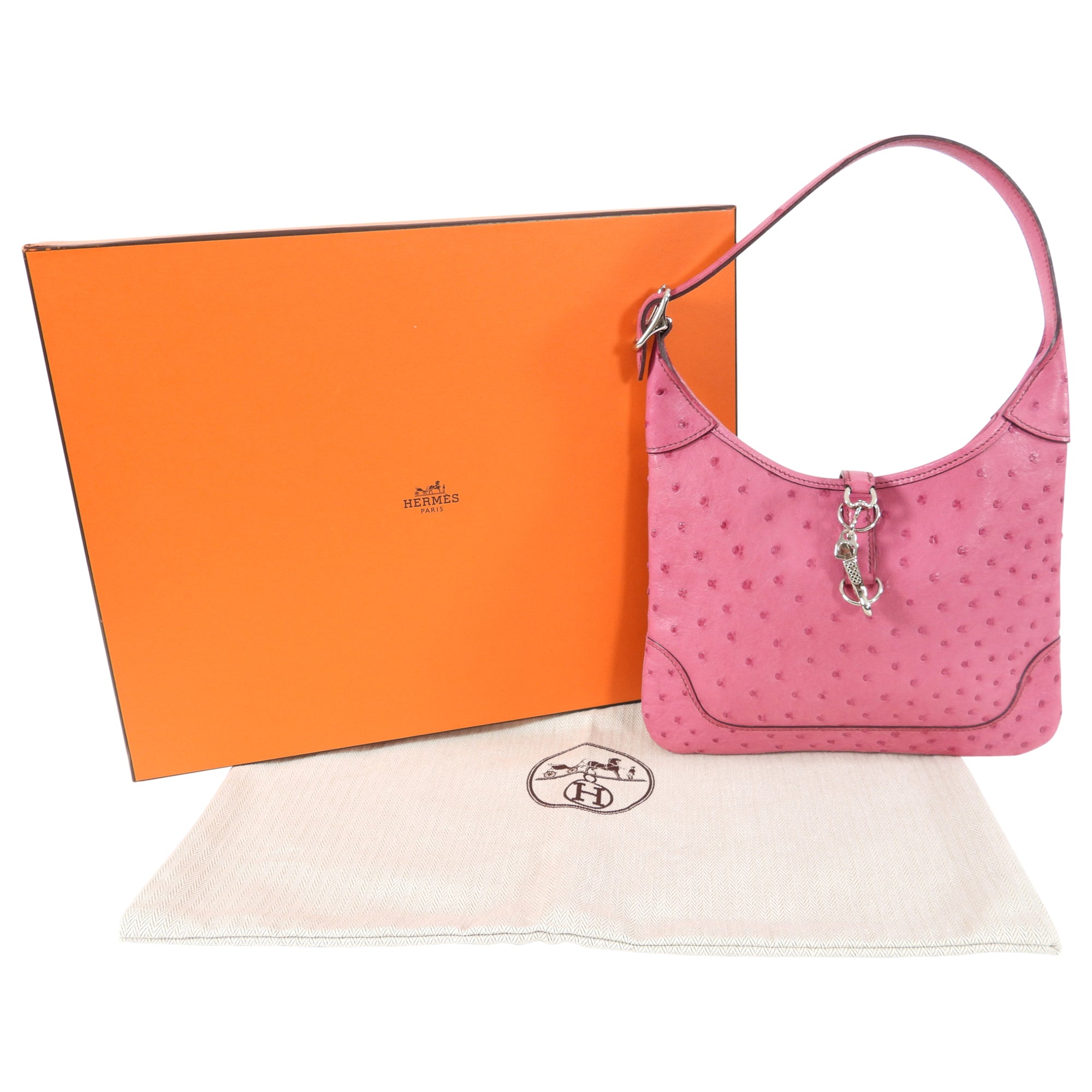 Hermes Pink Ostrich Leather Trim 23 Bag