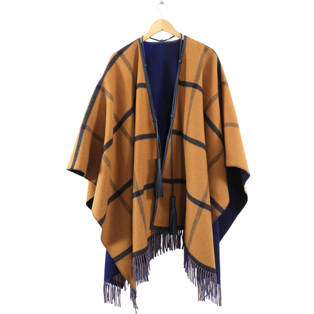 Hermes Reversible Navy and Brown Highlands Poncho