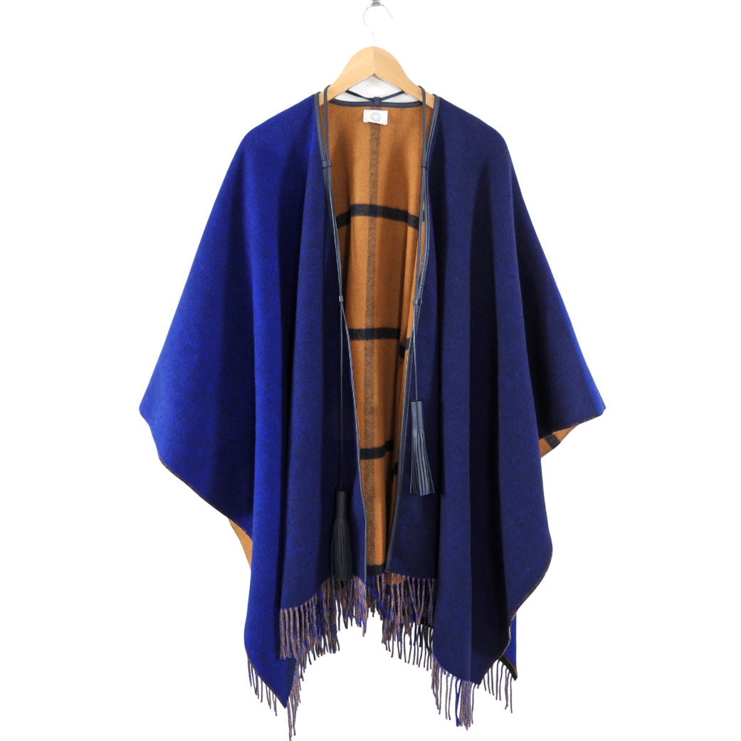 Hermes Reversible Navy and Brown Highlands Poncho