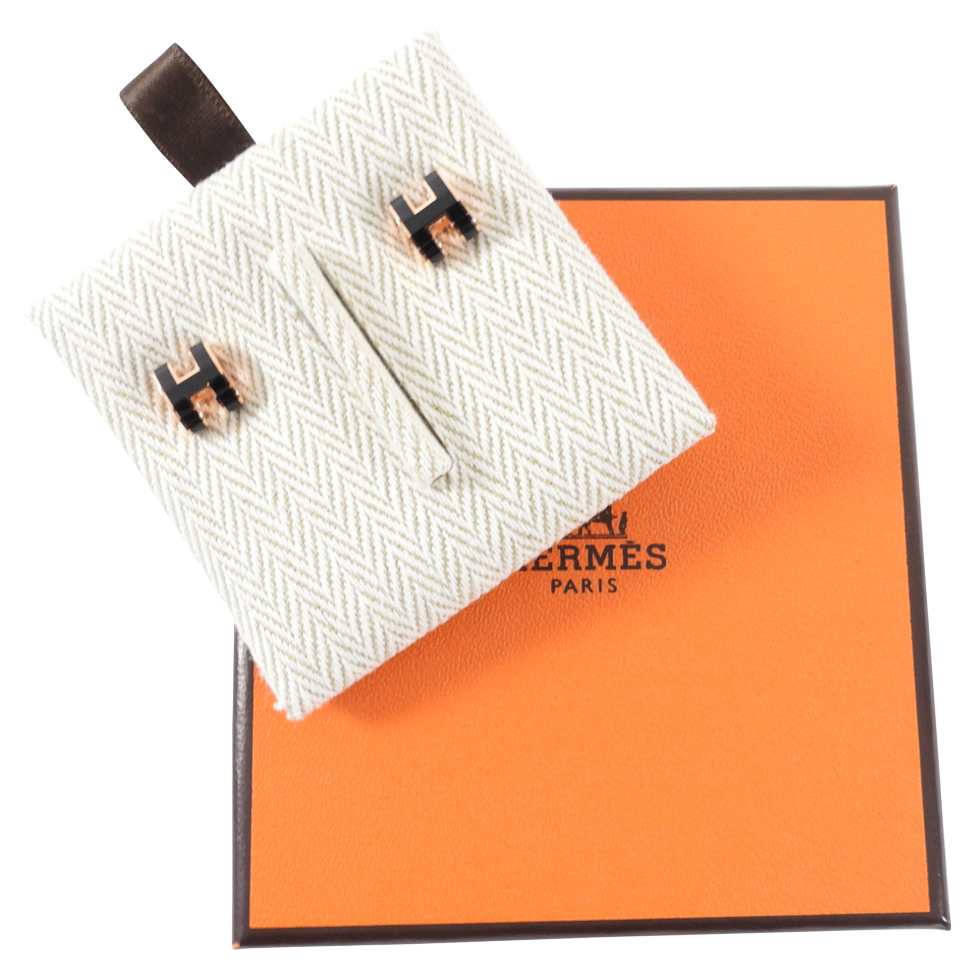 Hermes Mini Pop H Earrings Black and Rosegold
