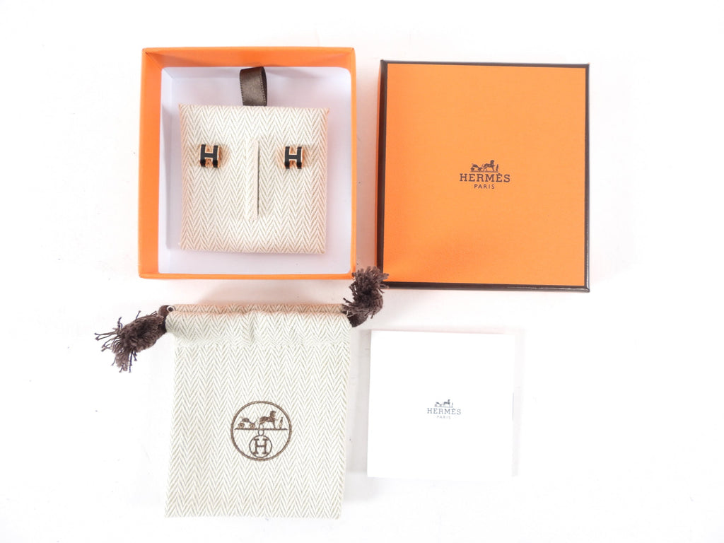 Hermes Mini Pop H Earrings Black and Rosegold